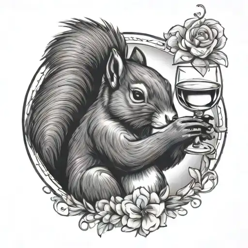 black squirrel holding a glass tattoo design idea