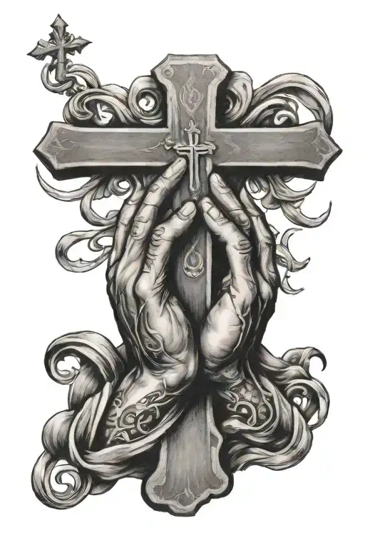 prayer hands and cross tattoo design idea