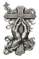 prayer hands and cross tattoo design idea