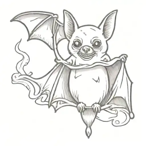 cute bat using a bong  to smoke with tattoo design idea