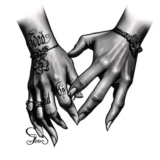  Tattoo on the girl's hands, on the upper knuckles lettering on each finger "Good" , on the lower knuckles on each finge tattoo design idea