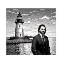 A manager standing proudly next to a beautiful lighthouse on the shores of Lake Erie tattoo design idea