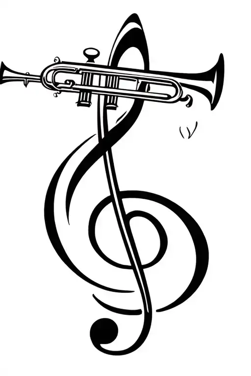 treble clef with trumpet tattoo design idea