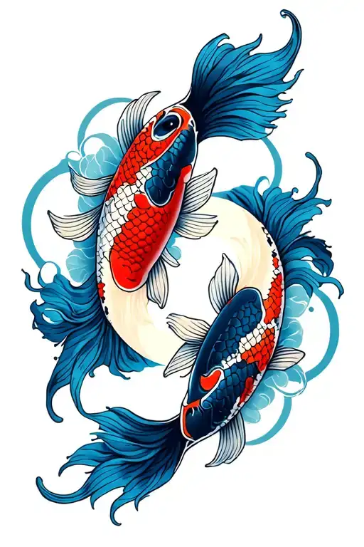 2 koi fish ying yang symbol surrounded tattoo design idea