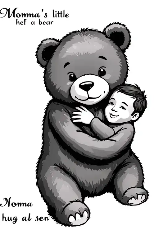 "Momma’s little hug a bear" soft bear helf by mom and son tattoo design idea