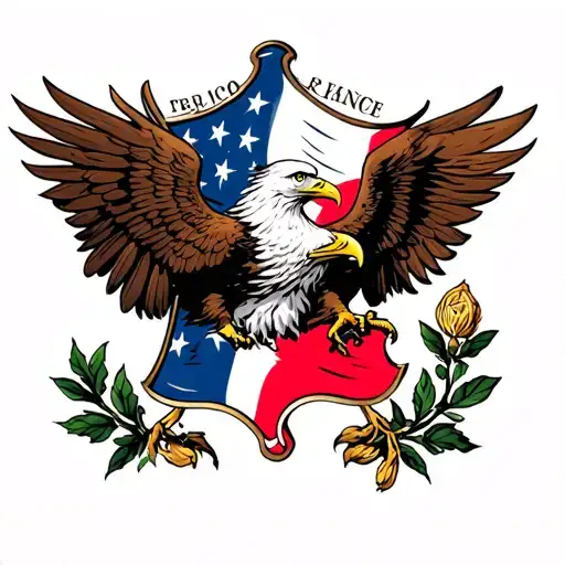 Traditional France, eagle patriot, honor, respect, chivalry, flag, no star, historical symbol tattoo design idea