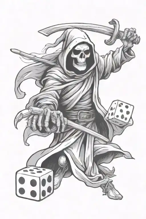grim reaper rolling dice rolling tattoo design idea
