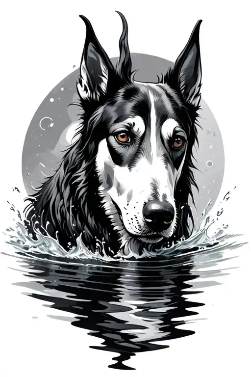 kelpie emerging from water tattoo design idea