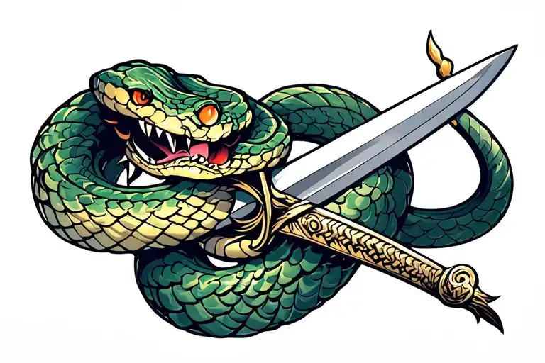 snake and sword tattoo design idea