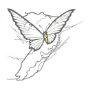 Florida map with one broken wing butterfly resting  tattoo design idea
