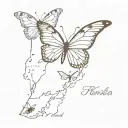 Florida map with one broken wing butterfly resting  tattoo design idea