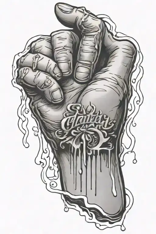 dog tag wrapped around a bleeding fist reading "Linda Joy Polk" "An Honorable Woman " tattoo design idea