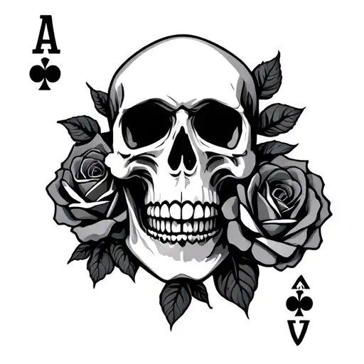 skull playing cards roses tattoo design idea