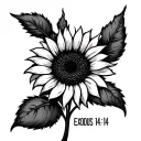 sideways sunflower with exodus 14:14 in line art tattoo tattoo design idea