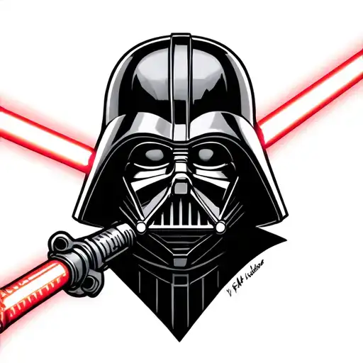 Darth Vader helmet lightsaber crossed blaster space filler tattoo design idea