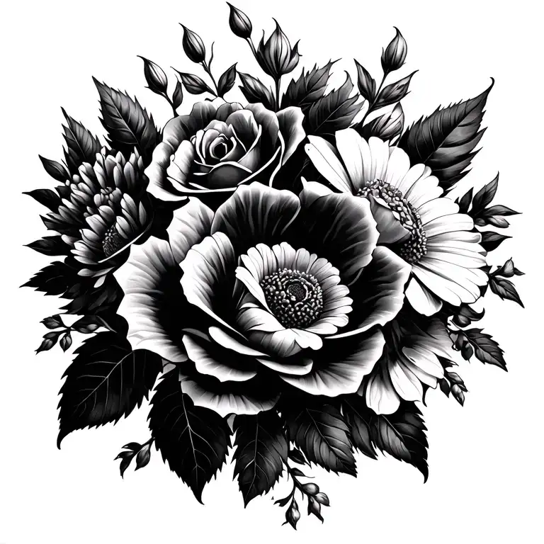 roses, honeysuckle, Asters, Morning Glories, chrysanthemum tattoo design idea