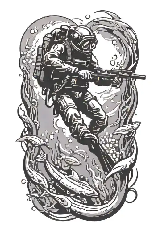 silhouette scuba diver add fins tattoo design idea