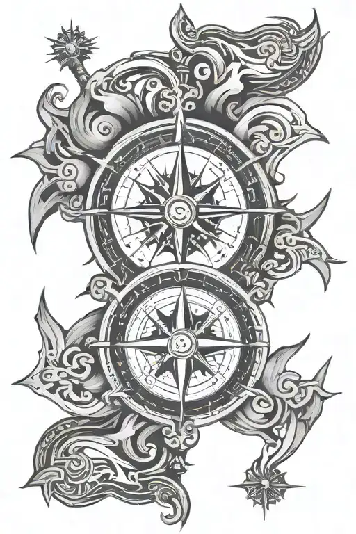 viking compass and shield tattoo design idea