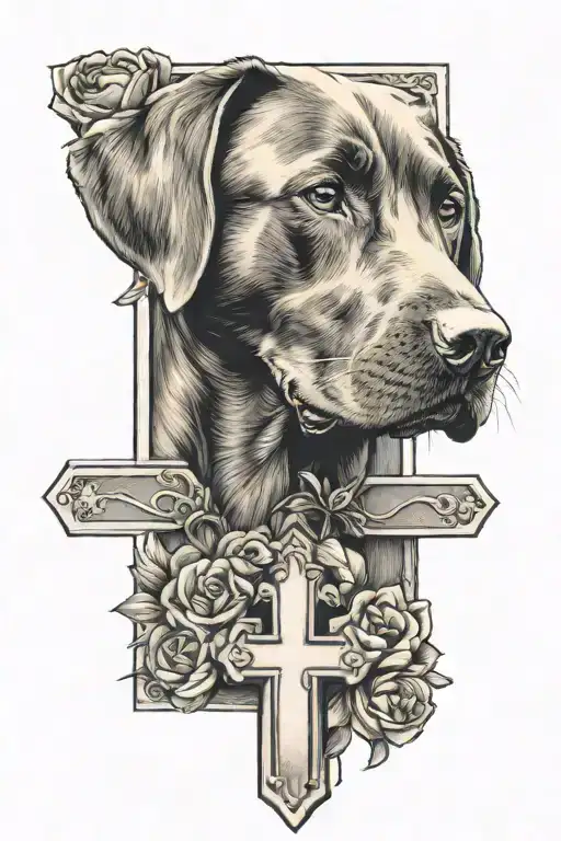 cross with chocolate lab inside of it  tattoo design idea