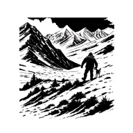 raid, mountain, dog a man walking towards tattoo design idea