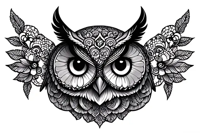 owl and lace patterns tattoo design idea