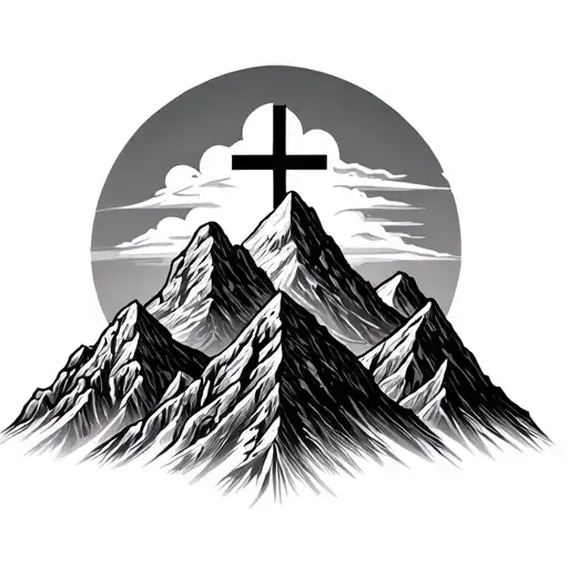 2 mountains with cross on top of the mountains  tattoo design idea