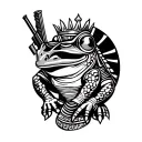 mayan warior frog with crown and gun tattoo design idea