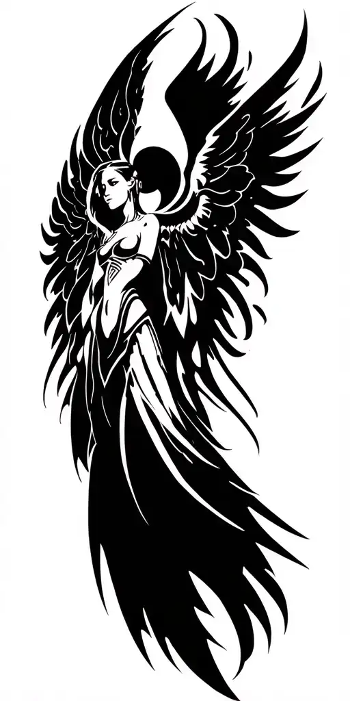 cyber sigilism angel tattoo design idea