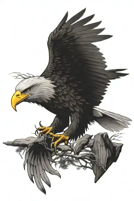 bald eagle nature elements like trees tattoo design idea