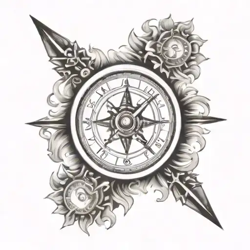 compass clock front facing numbers tattoo design idea