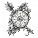compass clock front facing numbers tattoo design idea