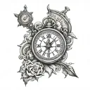 compass clock front facing numbers tattoo design idea
