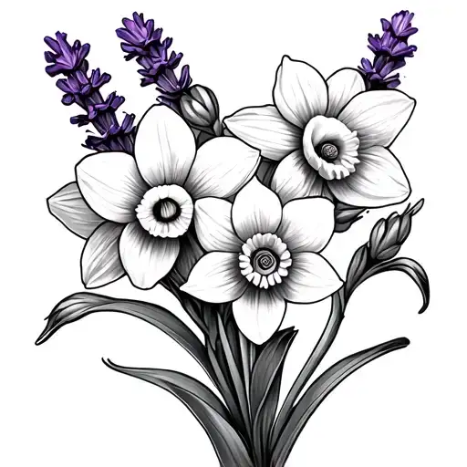 daffodil and lavender flowers tattoo design idea