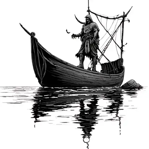 small charon the ferryman over river styx tattoo design idea