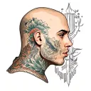 bald head profile holding tattoo design idea