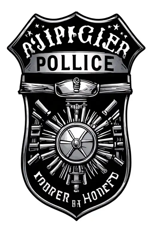The outline needs to be a police badge and inside the police badge needs to be a civil war era, steam engine steam in an tattoo design idea