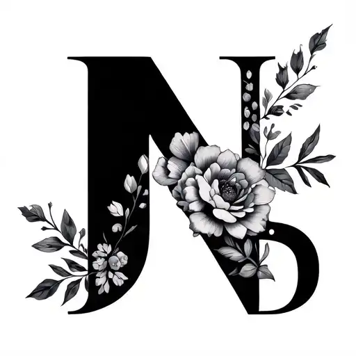 minimal floral design with hidden letter "j" "N" "S" "B" tattoo design idea