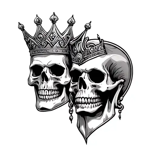 king and queen skull face tattoo design idea