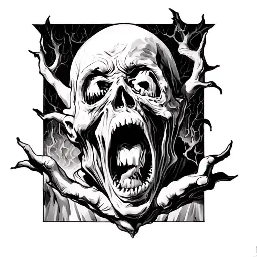 purgatory with screaming corpse tattoo design idea