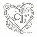 heart with the letters C and J incorporated tattoo design idea