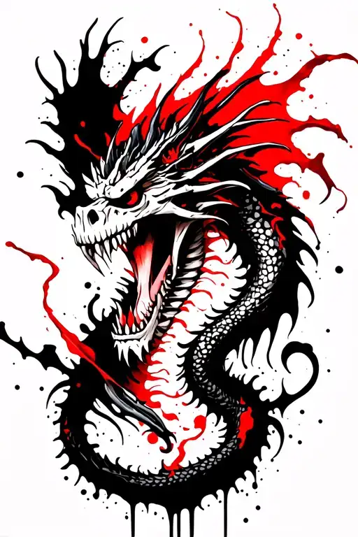 Dragon and skeleton design with black tattoo design idea