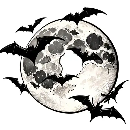 moon and bats tattoo design idea