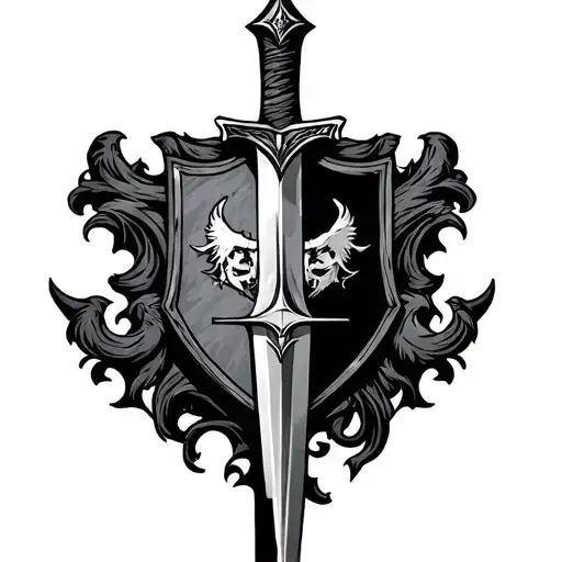 castlevania belmont family crest with alucards sword behind it tattoo design idea