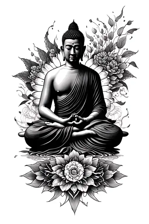 Buddhist monk meditating tattoo design idea