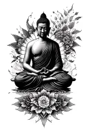 Buddhist monk meditating tattoo design idea