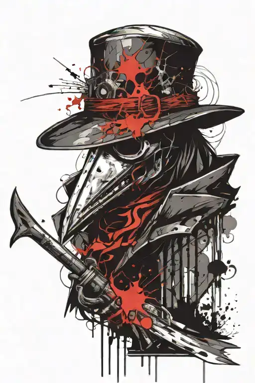 The plague doctor of sharp lines goes off into the sunset tattoo design idea