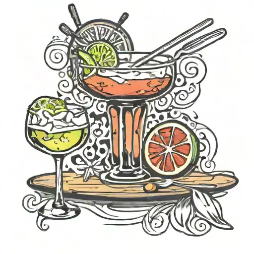 Bar tray with margarita glass and fork & knife crossed tattoo design idea