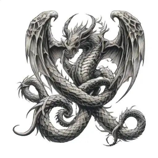 snake and dragon watching lucifer fallen angel tattoo design idea