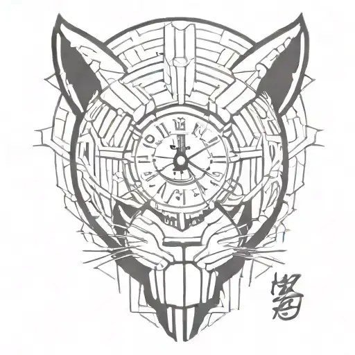 black panther full face witha clock set to 11:55 tattoo design idea