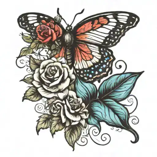 Butterfly and rose tattoo design idea